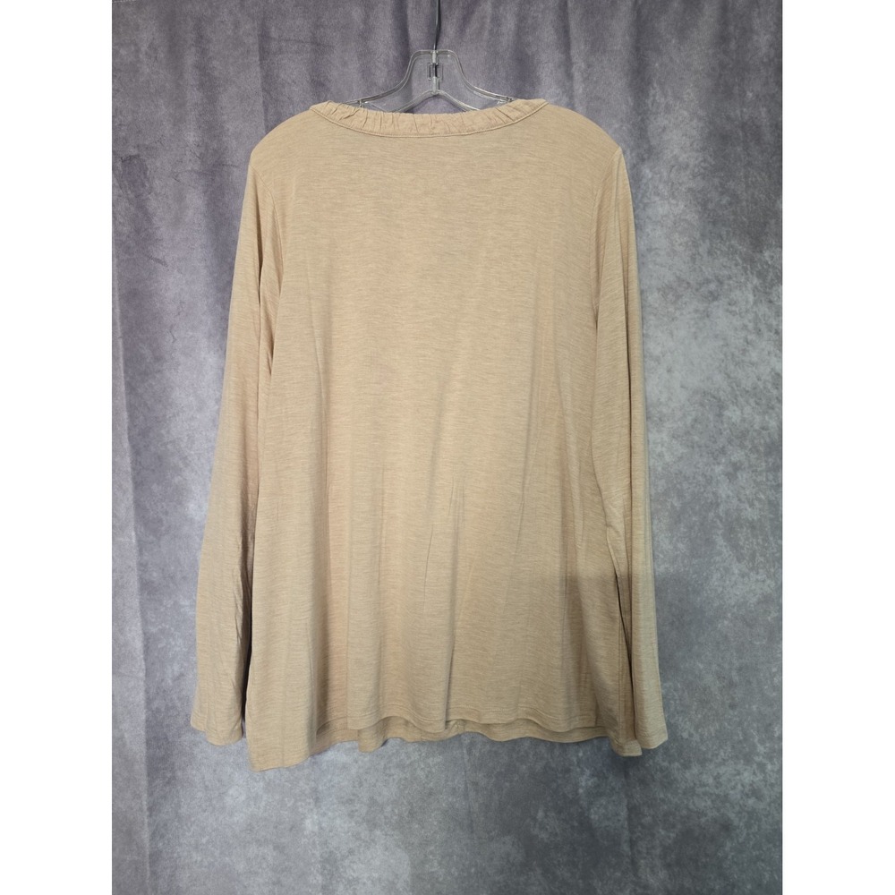NWT Talbots Woman 3X Tan Beige Ruched Trim V-Neck Long Sleeve Slub Top - Picture 5 of 7